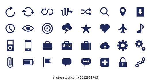 Website icon set for computer and phone. Home, location, call, email, address, globe, chat, message, mail, phone, information, support, search, website, icon. Contact and website icon set. Vector