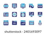 Website icon set. Duotone color. Vector illustration. Containing web, browser, improvement, internet, ui design, pie chart, code, website, interface, ip, chart, coding, traffic, web design.