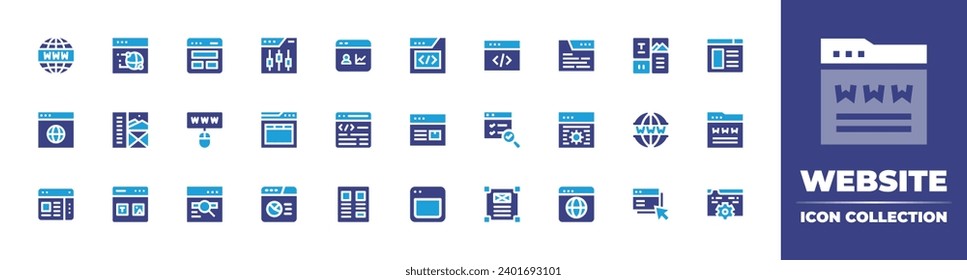 Website-Icon-Set. Duotonfarbe. Vektorgrafik. Enthält Internet, Besucher, Layout, Website, Programmierung, Web, Codierung, www, Audit, Wireframe, Computer, Inhalt, Web-Entwicklung, Web-Design.