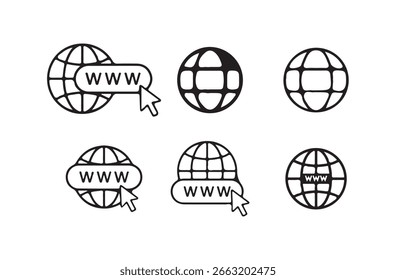 Ícone do site definido. ícones de globo, ícones de contorno do globo do navegador, sinais de www. Ilustração de Victor