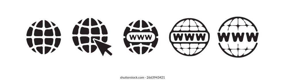 Website-Symbolsatz. Globussymbole, Websymbol, Globuskontur. Victor-Abbildung eps10