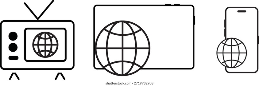 Conjunto de iconos de Sitio web. Globo y símbolo www. Icono de Web mundial. Vector www icono aislado sobre fondo transparente. Iconos del contorno del globo del navegador