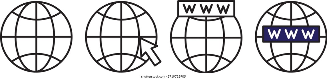 Website icon set. Globe and www symbol. World web icon. vector www icon isolated on transparent background. Browser globe outline icons