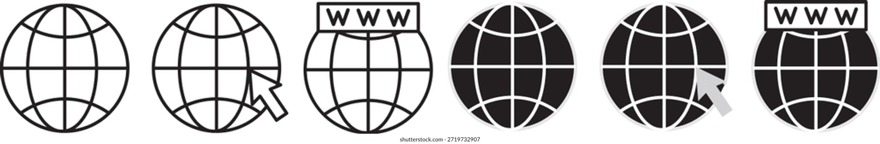 Conjunto de iconos de Sitio web. Globo y símbolo www. Icono de Web mundial. Vector www icono aislado sobre fondo transparente. Iconos del contorno del globo del navegador