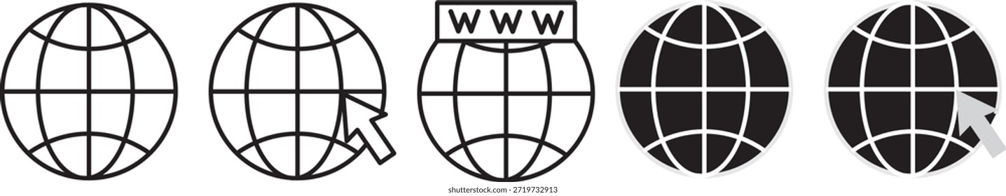 Conjunto de iconos de Sitio web. Globo y símbolo www. Icono de Web mundial. Vector www icono aislado sobre fondo transparente. Iconos del contorno del globo del navegador