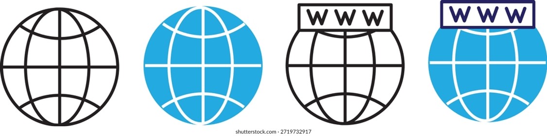 Conjunto de iconos de Sitio web. Globo y símbolo www. Icono de Web mundial. Vector www icono aislado sobre fondo transparente. Iconos del contorno del globo del navegador