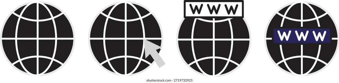 Conjunto de iconos de Sitio web. Globo y símbolo www. Icono de Web mundial. Vector www icono aislado sobre fondo transparente. Iconos del contorno del globo del navegador