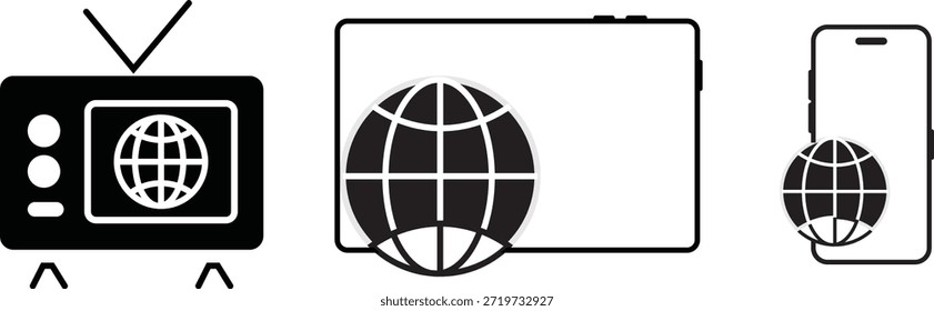 Conjunto de iconos de Sitio web. Globo y símbolo www. Icono de Web mundial. Vector www icono aislado sobre fondo transparente. Iconos del contorno del globo del navegador