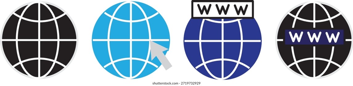 Conjunto de iconos de Sitio web. Globo y símbolo www. Icono de Web mundial. Vector www icono aislado sobre fondo transparente. Iconos del contorno del globo del navegador