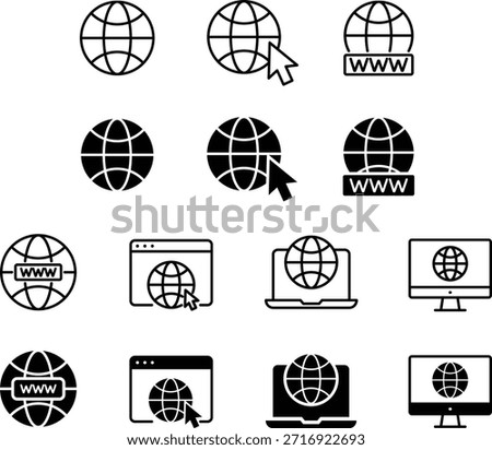 Website icon set. Globe and www symbol. Vector illustration.