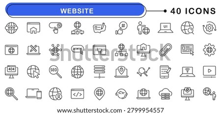Website icon set. Website icons in line style. Editable web icons internet, content, blog, web design, SEO, server, hosting, homepage, marketing, e-commerce etc. Vector illustration.