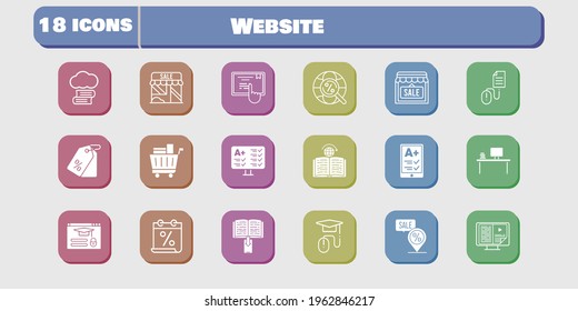 website icon set. included calendar, shop, test, touchscreen, learning, login, click, cloud library, ereader, desktop, ebook icons on white background. linear, filled styles.
