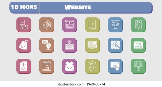 website icon set. included calendar, newsletter, shop, test, touchscreen, learning, login, ereader, ebook, online-learning, elearning icons on white background. linear, filled styles.