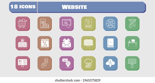 website icon set. included calendar, newsletter, test, touchscreen, learning, click, cloud library, ebook, desktop, online-learning icons on white background. linear, filled styles.