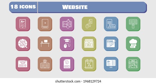 website icon set. included calendar, shop, test, learning, login, click, exam, cloud library, ereader, ebook, desktop, online-learning icons on white background. linear, filled styles.