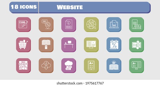 website icon set. included calendar, shop, test, learn, learning, cloud library, exam, ereader, ebook, desktop, online-learning icons on white background. linear, filled styles.
