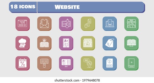 website icon set. included calendar, newsletter, shop, test, learn, learning, login, click, cloud library, ereader, ebook icons on white background. linear, filled styles.
