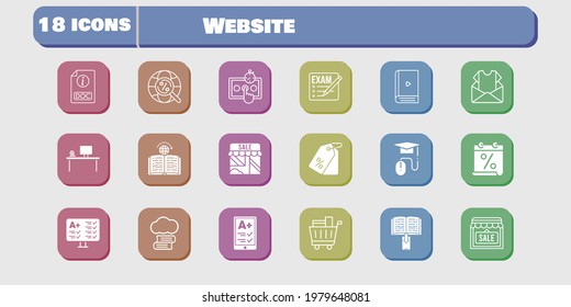 website icon set. included calendar, newsletter, shop, test, learning, cloud library, exam, ereader, ebook, desktop, elearning icons on white background. linear, filled styles.