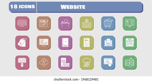 website icon set. included shop, test, learn, touchscreen, learning, cloud library, exam, ereader, ebook, desktop, online-learning icons on white background. linear, filled styles.