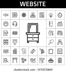 website icon set. line icon style. website related icons such as components, fridge, headphones, idea, wishlist, searching, shovel, pie, padlock, building, online shop, table