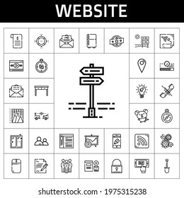 website icon set. line icon style. website related icons such as fridge, mail, idea, panels, branding, shovel, padlock, progress bar, rss feed, analytics, mouse, car