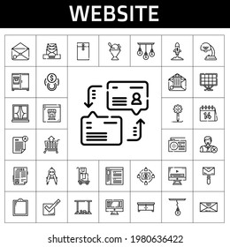 website icon set. line icon style. website related icons such as fridge, mail, cart, radio, bar, startup, dialogue, browser, solar panel, valentines day, email, delivery