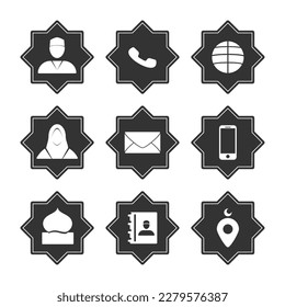 Website icon set. Muslim's contact icon vector illustration black. with octagonal shape