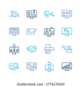 Website icon set and plugins with print, wire framing and products page. Antivirus related website icon vector for web UI logo design.