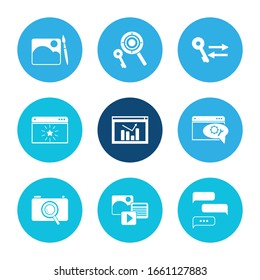 Website icon set and traffic growth with keyword research, website support and page quality. Image related website icon vector for web UI logo design.