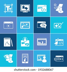 Website icon set and typography with blog commenting, traffic conversion and plugins. Cellphone related website icon vector for web UI logo design.