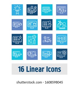 Website icon set and web design with home page, custom coding and video content. Streaming related website icon vector for web UI logo design.