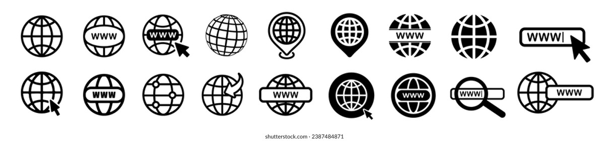 Website icon set. Web icons vector. world web icon www earth globe icons
