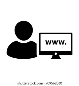 Website Icon Vector Person With Male User Computer Monitor and World Wide Web in Glyph Pictogram Avatar Symbol illustration