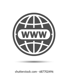 Website icon world globe, www flat icon go to web sign