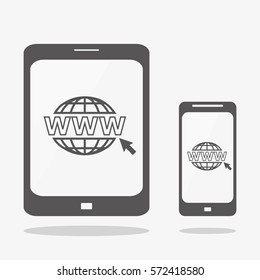 Website icon. www address, Tablet and phone