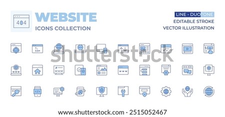 Website icons collection. Line Duotone style, editable stroke. firewall, responsive, software developer, website, maintenance, web traffic, web design, mobile app, web, homepage, browser.