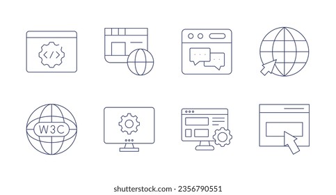 Website icons. Editable stroke. Containing binary code, internet, software, web page, ssh, Frame, code, homepage.