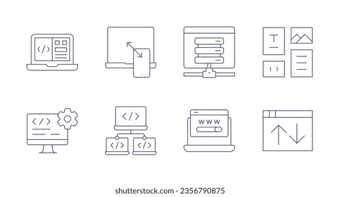 Website icons. Editable stroke. Containing web development, responsive, hosting, layout, software developer, deployment, website, web traffic.