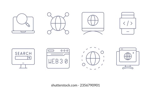 Website icons. Editable stroke. Containing content, fast, testing, web security, global, live chat, network, code.