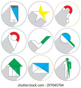 Website icons with a long shadow. Icons for your web sites and other design.