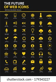 Website icons on black background,vector