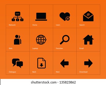 Website icons on orange background. Vector illustration.