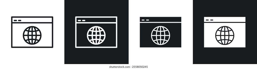 Website icons pack in black and white filled and outlined versions.