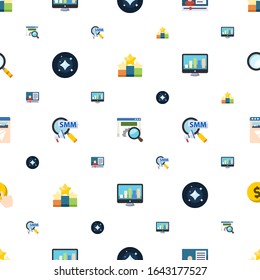 website icons pattern seamless. Included editable flat Ranking, website optimization, eCommerce marketing, stars, Social Marketing, SEO monitoring icons. website icons for web and mobile.
