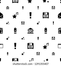 website icons pattern seamless white background. Included editable filled exclamation point, top of cargo box, star, favorite music, rank icons. website icons for web and mobile.