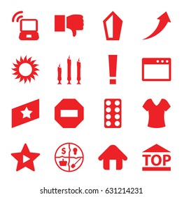 Website icons set. set of 16 website filled icons such as shirt, sun, pill, top of cargo box, favorite music, candle, home, laptop signal, rank, marketing, arrow up, sword
