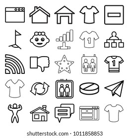 Website icons. set of 25 editable outline website icons such as elevator, house building, baby girl, t-shirt, structure, minus, dislike, t-shirt, pill, update, browser window