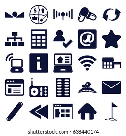 Website icons set. set of 25 website filled icons such as woman in spa, star, pill, structure, radio, update, browser, bandage, play back, at email, home, arrow up