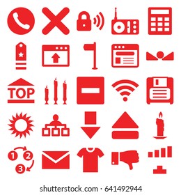 Website icons set. set of 25 website filled icons such as mail, structure, signal, sun, top of cargo box, radio, dislike, browser, diskette, eject button, cross, candle