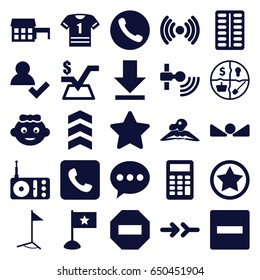 Website icons set. set of 25 website filled icons such as baby girl, woman in spa, mathematical square, pill, radio, star, download, call, arrow up, flag, calculator, arrow